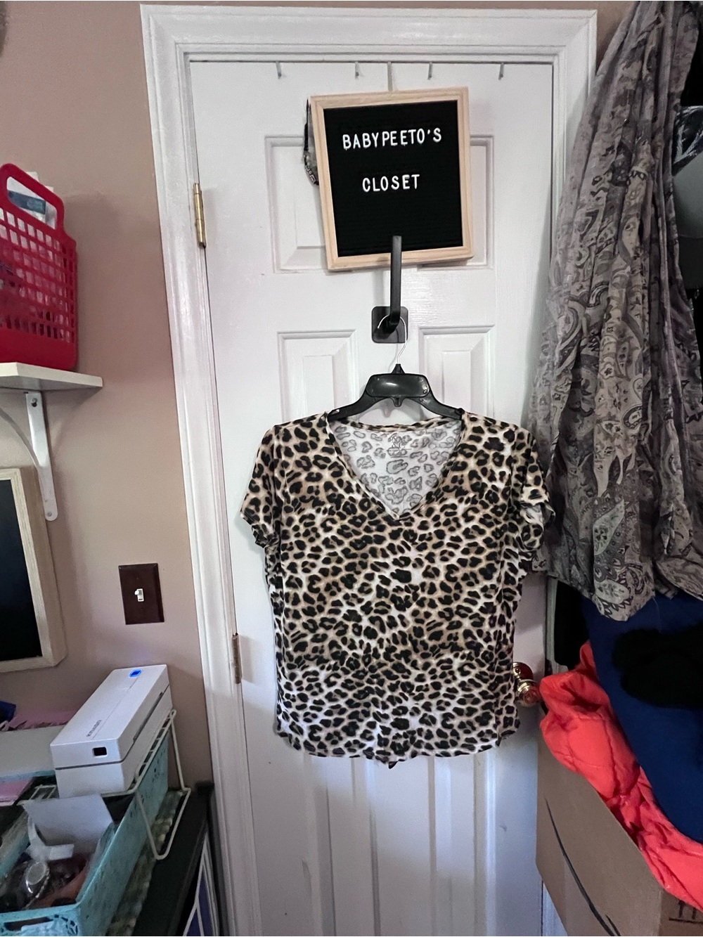 New York & Company Leopard Print V-Neck Top - Beige, Brown